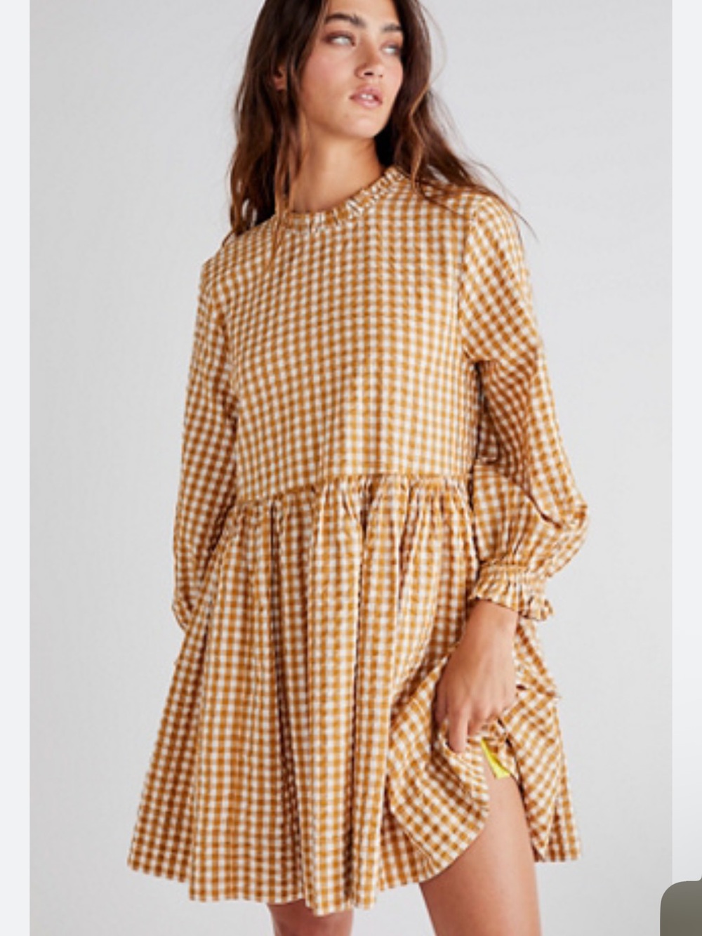 Free People Living For This Tunic - Gingham Smocked Mini Dress - size Medium - Picture 1 of 5
